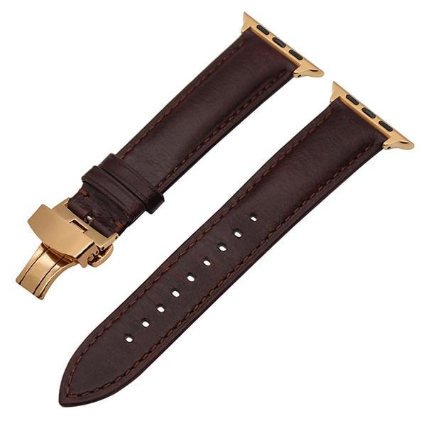 Apple Dark Brown RG / 38mm Apple Watch Series 5 4 3 2 Band, Italy Calf Genuine Leather Watchband Butterfly Buckle Band Wrist Strap 38mm, 40mm, 42mm, 44mm