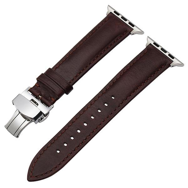 Apple Dark Brown S / 38mm Apple Watch Series 5 4 3 2 Band, Italy Calf Genuine Leather Watchband Butterfly Buckle Band Wrist Strap 38mm, 40mm, 42mm, 44mm
