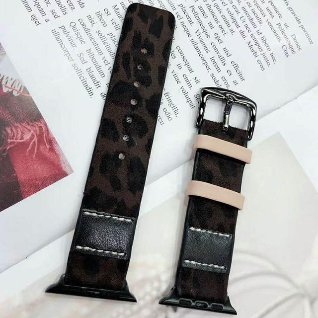 Leopard Print Leather Bracelet For Apple Watch 38mm 40mm 41mm 42mm 44mm  45mm Handmade Women Fashion Design iWatch Band Rose Gold Jewelry Adjustable
