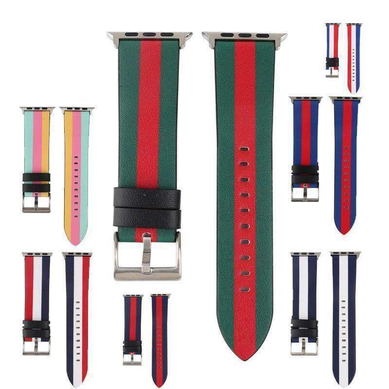 Apple Fashion color stripes Leather Wrist Strap for iWatch Apple Watch Band 44mm/ 40mm/ 42mm/ 38mm Series 1 2 3 4 Strap WatchBand