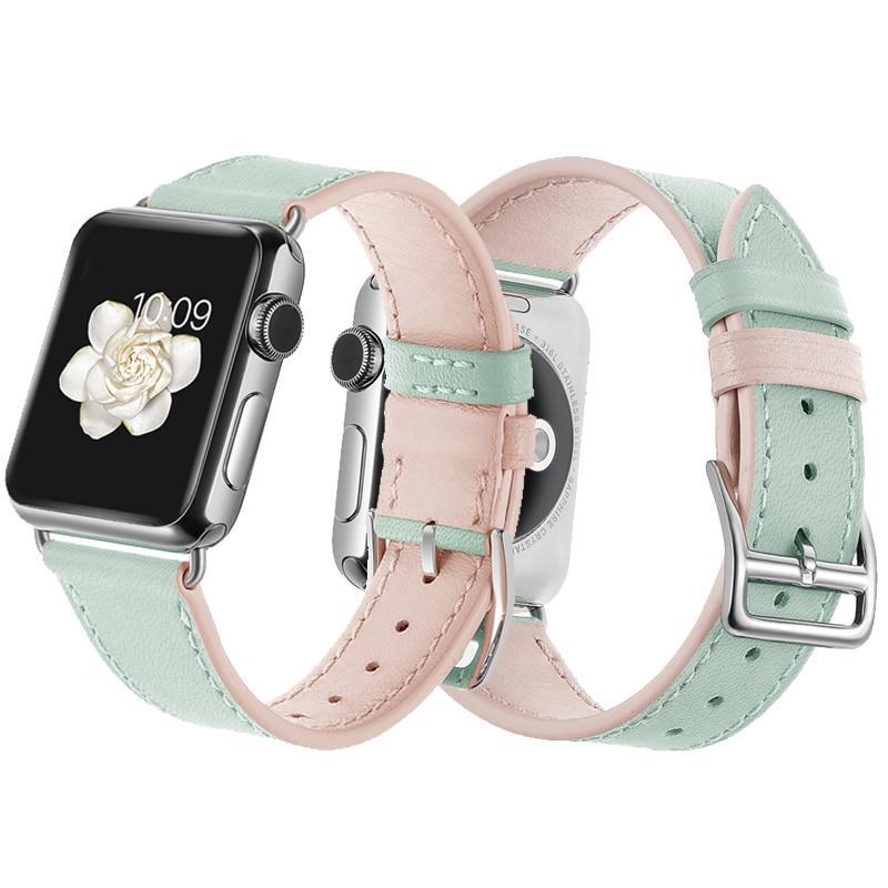 Apple Faux Leather bracelet strap for apple watch band 42mm 38mm 4 44mm 40mm double colors correa watchband for iwatch belt 3/2/1 US fast shipping