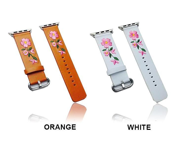 Apple Faux Leather Watchband For Apple Watch 38mm 42mm Red Flower Embroidery Women Men Replace Bracelet Strap Band for iwatch 1 2 3