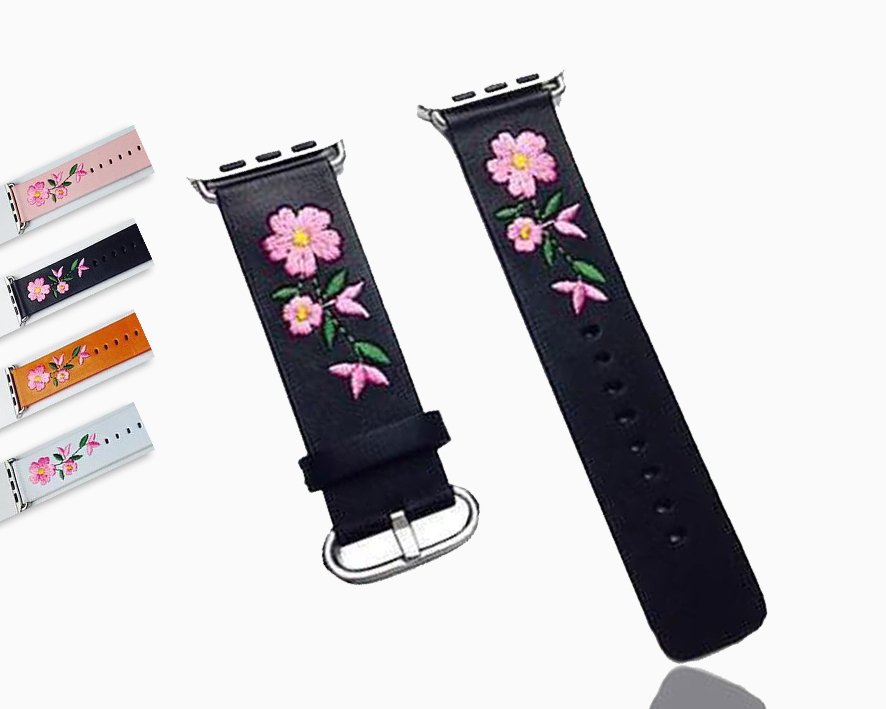Fashion Designer Flower Color Pattern Leather Strap For Apple