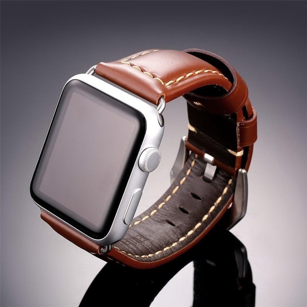 Silver Premium Retro VintageLeather Apple Watch Band Men Strap Ultra