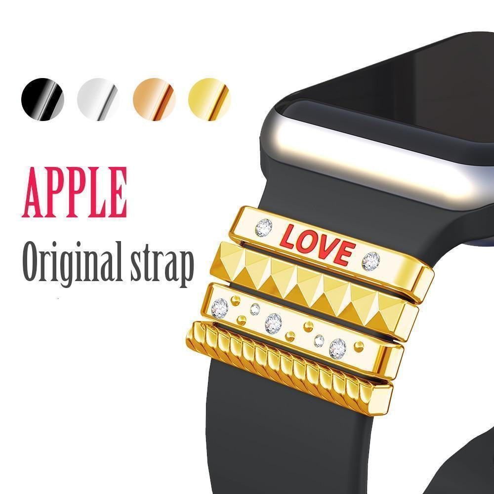 Apple Fits 38mm only, Original Silicone Strap Ornament for Apple Watch Band Series 1 2 3 4 Stainless Steel Metal women's Decorative Ring loop "LOVE" Gift
