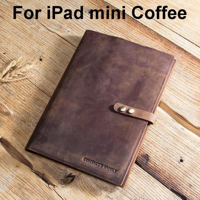Apple For iPad mini Coffee Custom Handmade Genuine Cow Leather Case For iPad Pro 9.7 10.5 11 Air 1 2 5 6 Mini MacBook 12 inch Tablet Laptop Pouch Notebook Bag