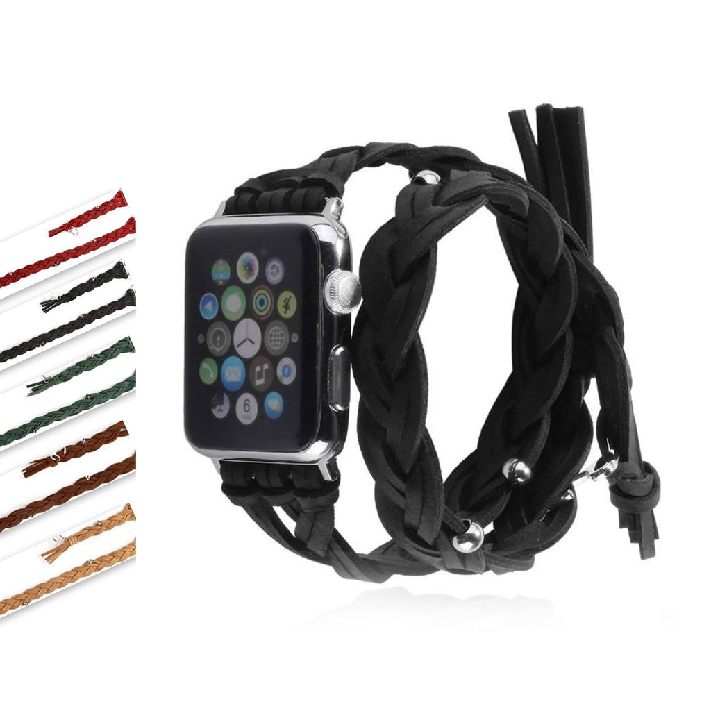 Apple Apple watch band Genuine Leather braided bead bracelet, double wrap women strap iwatch 5 4 3 2 38/40mm 42/44mm - silver