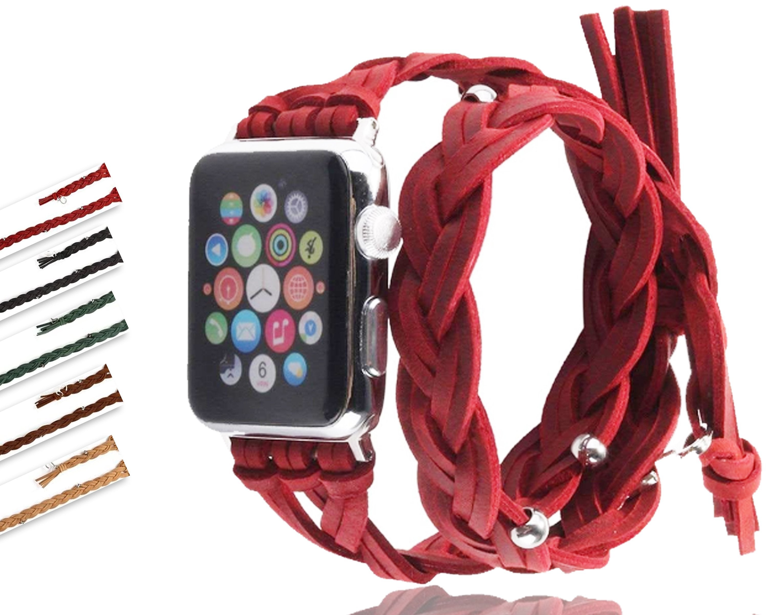 Silver Apple Watch Leather Band Double Handmade women Braided Strap