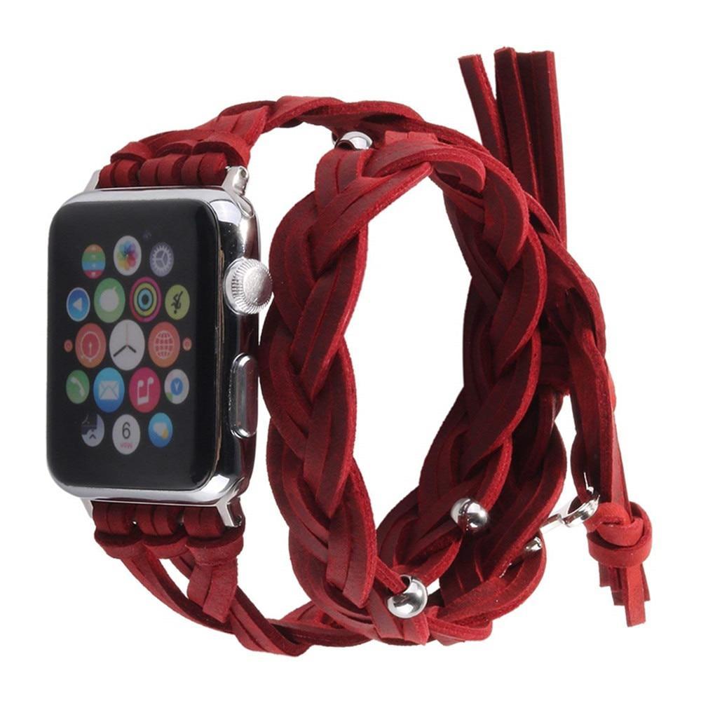 Silver Apple Watch Leather Band Double Handmade women Braided Strap