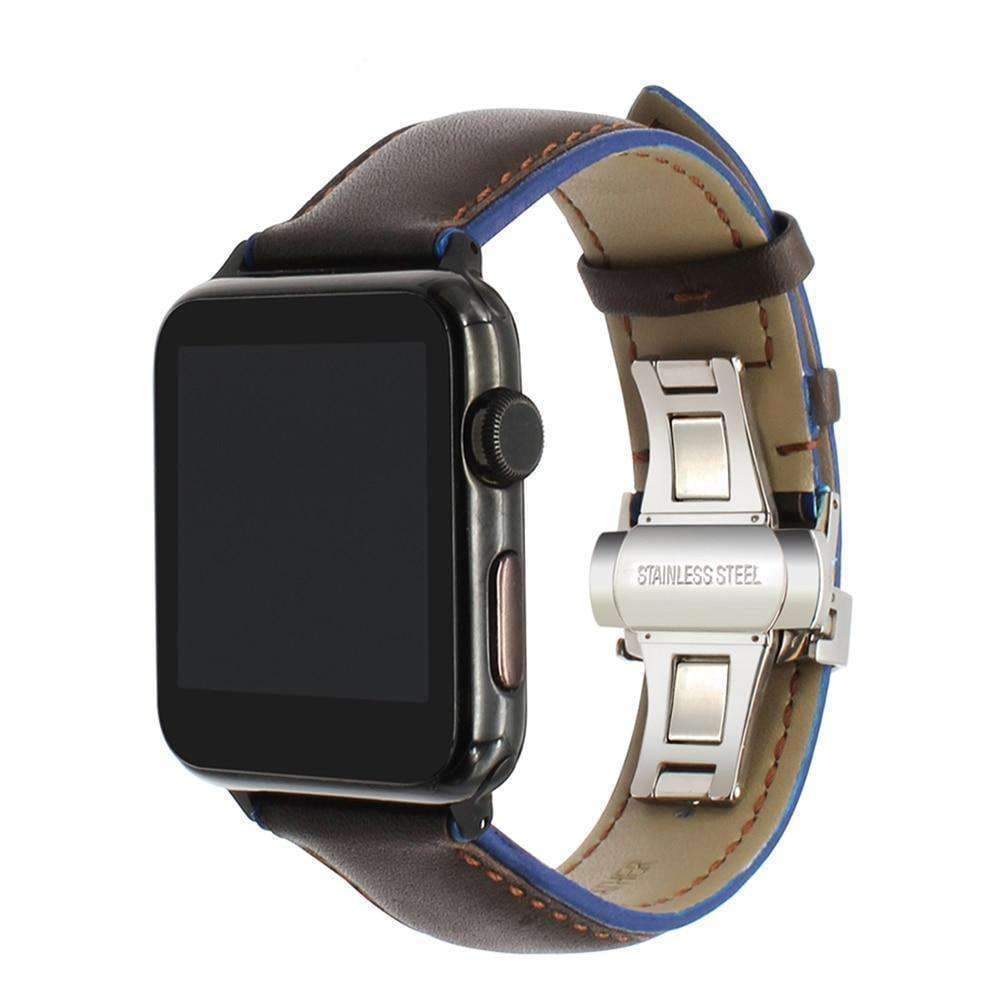 Apple Genuine Leather Watchband for iWatch Apple Watch 38mm 40mm 42mm 44mm Series 1 2 3 4 Dual Color Band Butterfly Clasp Strap