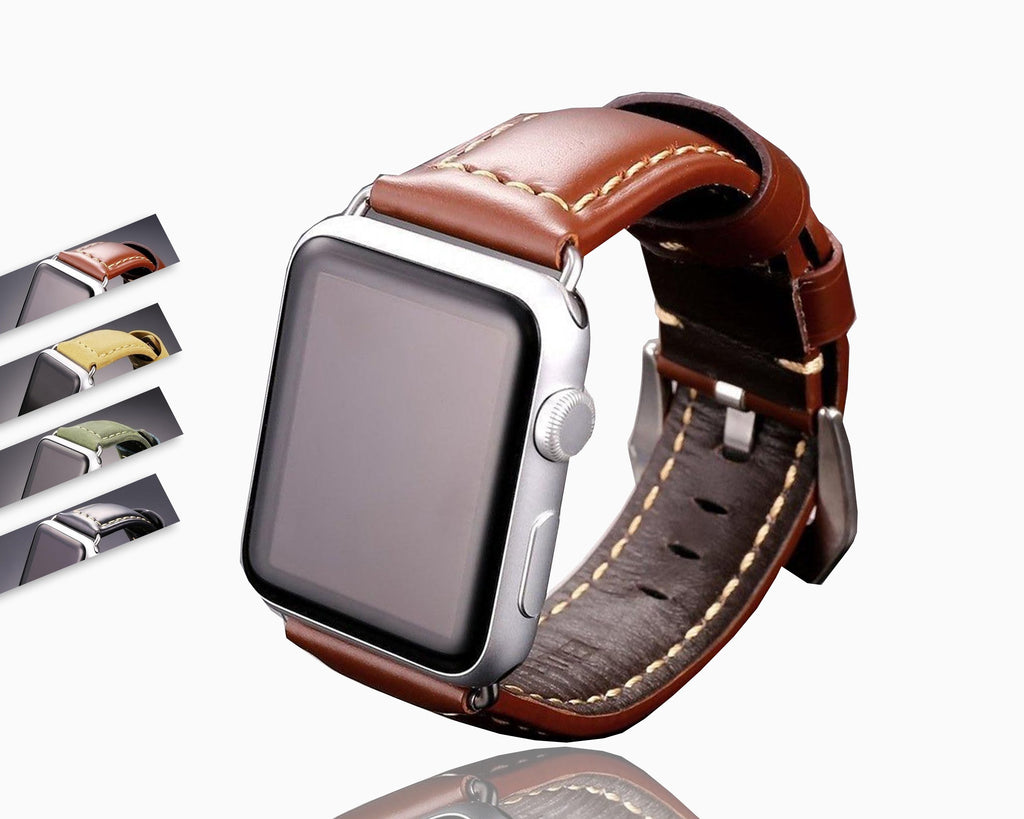 Silver Premium Retro VintageLeather Apple Watch Band Men Strap Ultra 8