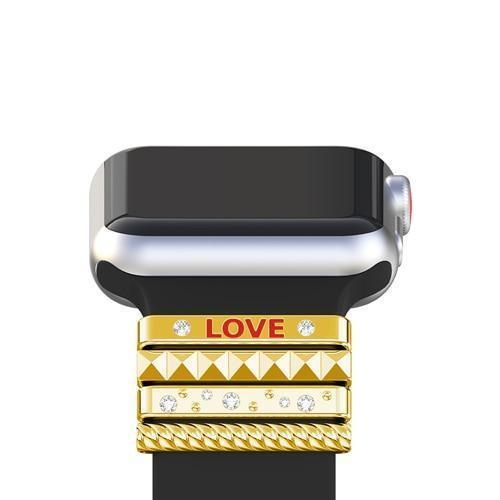 Apple Gold / 38 mm Fits 38mm only, Original Silicone Strap Ornament for Apple Watch Band Series 1 2 3 4 Stainless Steel Metal women's Decorative Ring loop "LOVE" Gift
