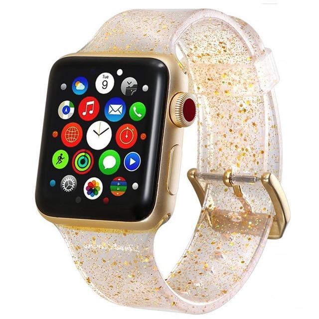 Apple gold / 38mm/40mm Sport Soft glitter Silicone Strap For Apple Watch Series 4 3 2 1 44mm 40mm 42mm 38mm Band Replacement Strap Wristband For iWatch Band - US Fast shipping