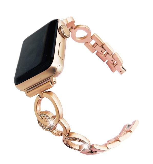 Apple Gold / 38mm Bling Stainless Steel Bracelet for Apple Watch 38mm 42mm 40mm 44mm Rose Gold Women Replace Watchband Strap Band for iwatch 1 2 3 4