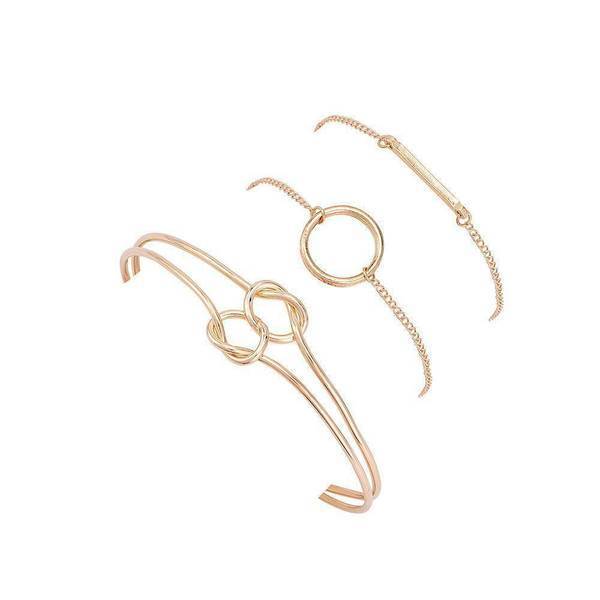 Apple Gold color Women Fashion Punk Bracelet Simple Double Knot Loop Metal Chain Bracelets Bohemian Retro Jewelry Accessories Bangles