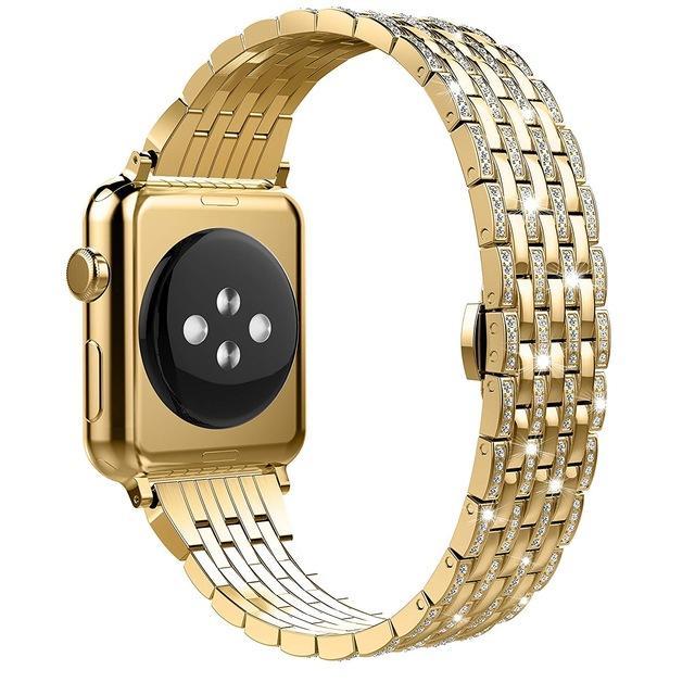 Apple gold1 / 38mm Luxury Diamond Case matching strap Stainless Steel strap For Apple Watch Series 4 3 2 1 bands cover iWatch 38mm 42mm 40mm 44mm bracelet women
