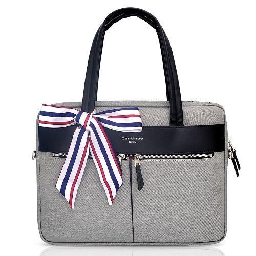 Briefcase Fashion Laptop Bag Shoulder Messenger Computer Bag Waterproof Handbag | Cluci, Black with Beige