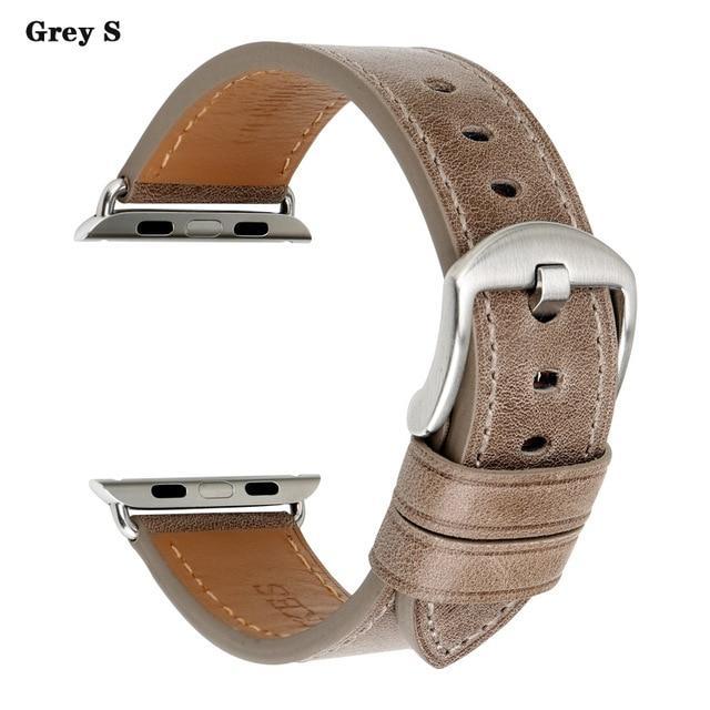 Modern Buckle Genuine Leather Strap for Apple Watch Band 44mm 40m 42mm 38mm  Correa Leather Bracelet iwatch Series 5 4 3 6 SE Strap- 1 silver case 