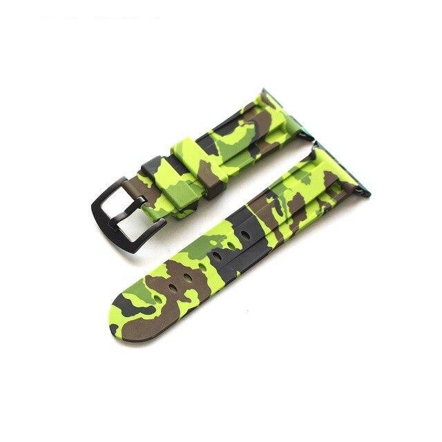 Apple Green Brack buckl / 38mm Camouflage Rubber Men For Iwatch Strap, High-Strength Waterproof Sweat-Proof Men's Rubber Strap,  For Apple Watch 42 44MM