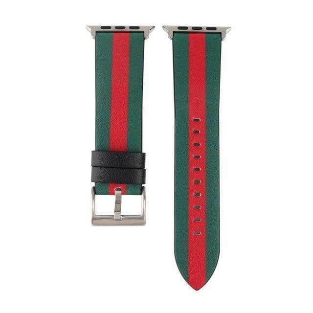 Apple Green Red / 42 mm 44mm Fashion color stripes Leather Wrist Strap for iWatch Apple Watch Band 44mm/ 40mm/ 42mm/ 38mm Series 1 2 3 4 Strap WatchBand
