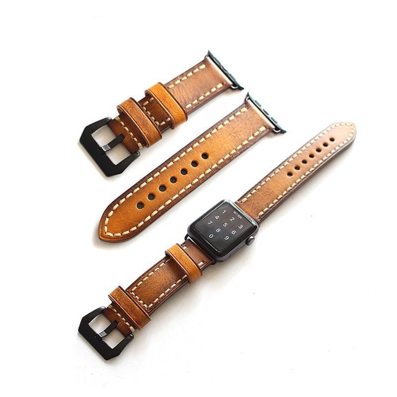 Apple Handmade Italian Leather For Iwatch Watchbands,Burnish Leather 42MM Apple Watch Men's Strap,Fast Shipping