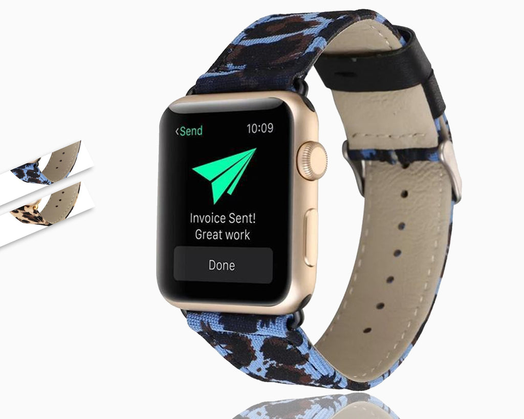 Leopard Printed Leather Watchband Strap for Apple Watch Series 7 6 5 4