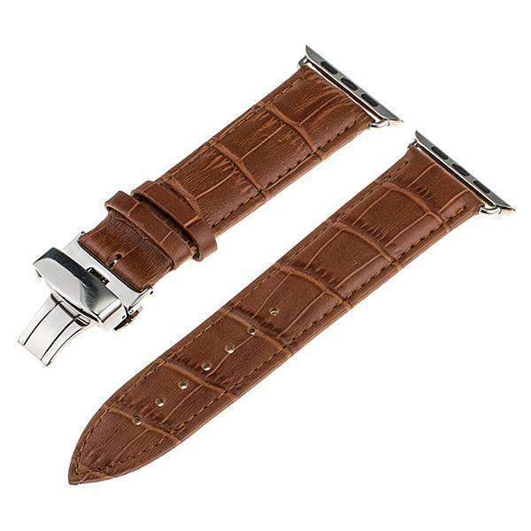 Apple Light Brown / 38mm Calf Genuine Leather Watchband Butterfly Clasp for iWatch Apple Watch 38mm 40mm 42mm 44mm Series 1 2 3 4 Band Strap Bracelet