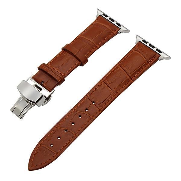 Apple Light Brown / 38mm Faux Leather Watchband for 38mm 40mm 42mm 44mm iWatch Apple Watch Series 4 3 2 1 Band Butterfly Buckle Strap Bracelet