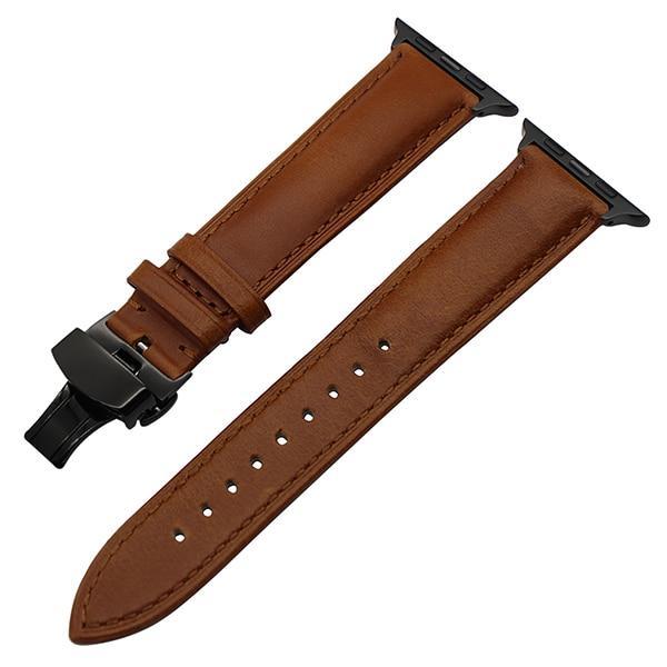 Apple Light Brown B / 38mm Apple Watch Series 5 4 3 2 Band, Italy Calf Genuine Leather Watchband Butterfly Buckle Band Wrist Strap 38mm, 40mm, 42mm, 44mm