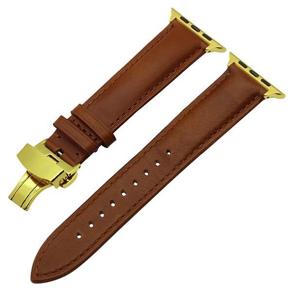Apple Light Brown G / 38mm Apple Watch Series 5 4 3 2 Band, Italy Calf Genuine Leather Watchband Butterfly Buckle Band Wrist Strap 38mm, 40mm, 42mm, 44mm