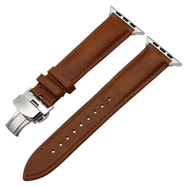 Apple Light Brown S / 38mm Apple Watch Series 5 4 3 2 Band, Italy Calf Genuine Leather Watchband Butterfly Buckle Band Wrist Strap 38mm, 40mm, 42mm, 44mm