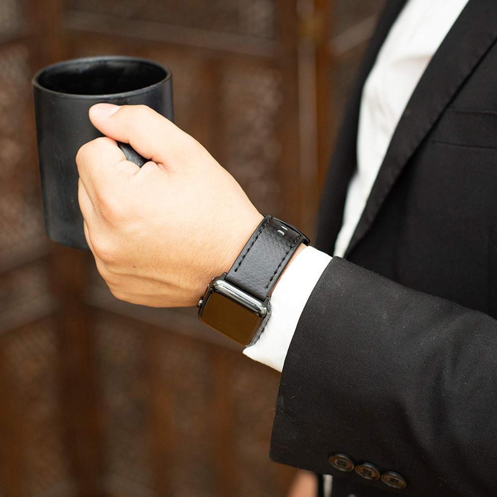 Mens Luxury Designers Black Apple Watch Band Carbon Leather 7 6 – www.Nuroco.com