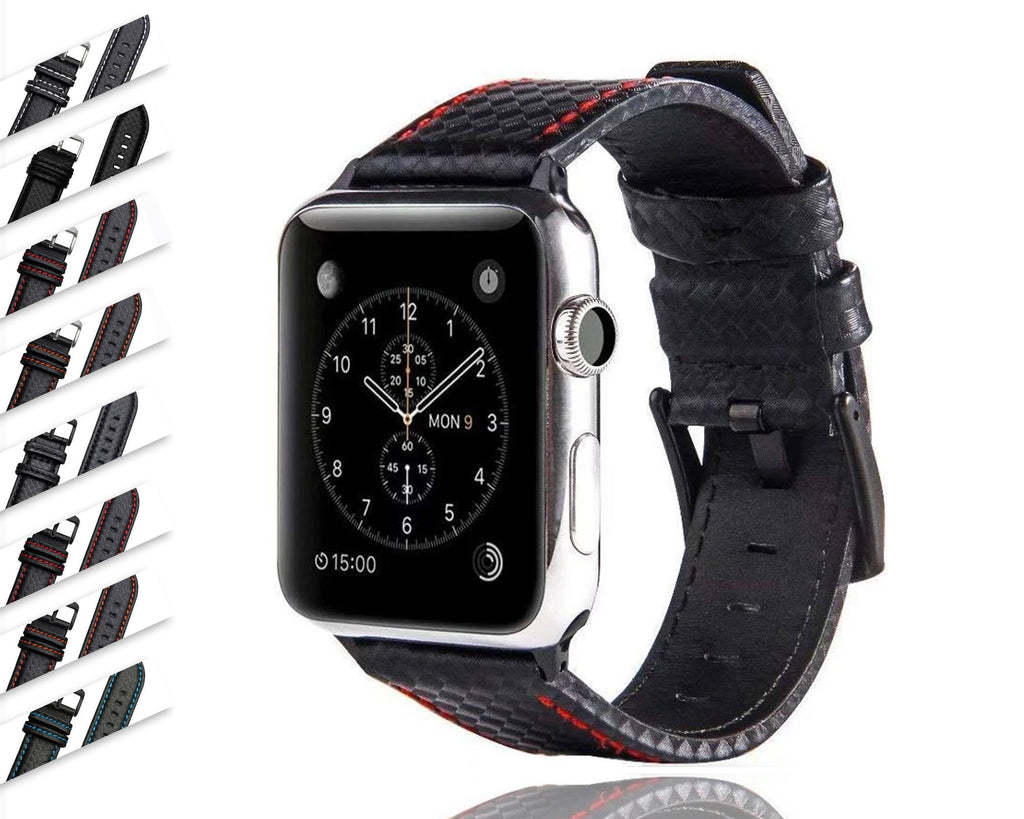 Apple Luxury Strap for Apple watch 44mm/40mm 42mm/38mm Carbon fiber & Leather watchband bracelet belt iWatch series 6 5 4 3 2 1 - US Fast Shipping