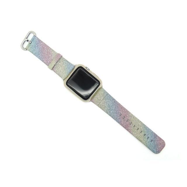 Apple Mix / 38mm/40mm Leopard Rainbow Bling Glitter Leather Band for Apple Watch Series 1 2 3 Strap 42mm 38mm Bracelet for iWatch Wristband