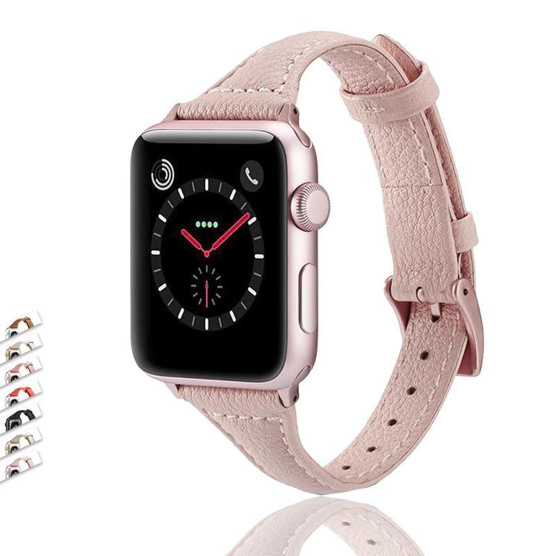Slim Genuine Leather Apple Watch Band Rose Gold Iwatch Strap 