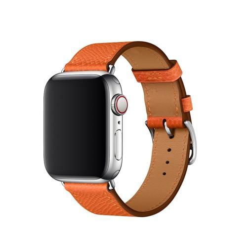 Apple Orange / 38mm Apple Watch Series 5 4 3 2 Band, Leather Single Tour Strap, Bracelet iWatch 38mm, 40mm, 42mm, 44mm - US Fast Shipping