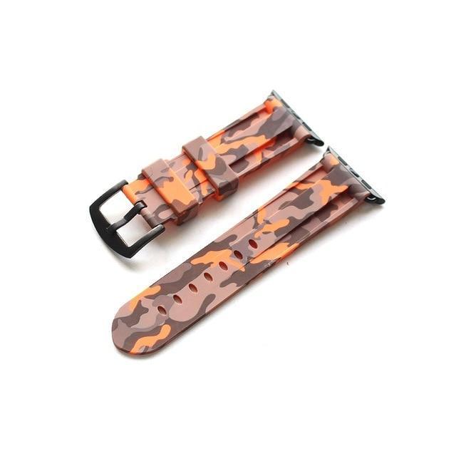 Apple Orange  Brack buckl / 38mm Camouflage Rubber Men For Iwatch Strap, High-Strength Waterproof Sweat-Proof Men's Rubber Strap,  For Apple Watch 42 44MM