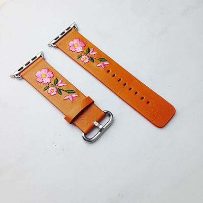 Apple Orange / For Apple watch 38 Faux Leather Watchband For Apple Watch 38mm 42mm Red Flower Embroidery Women Men Replace Bracelet Strap Band for iwatch 1 2 3