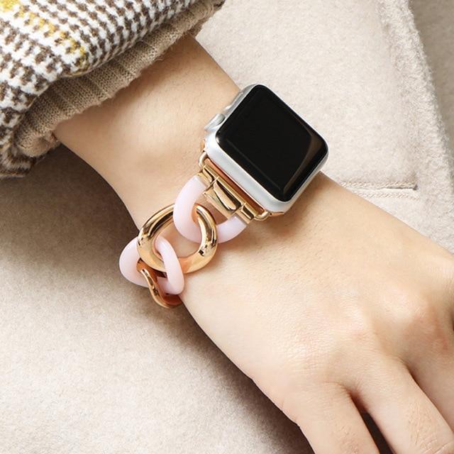 For Apple Watch Series 9 45mm Shell Metal Chain Bracelet Watch Band(Rose  Gold)