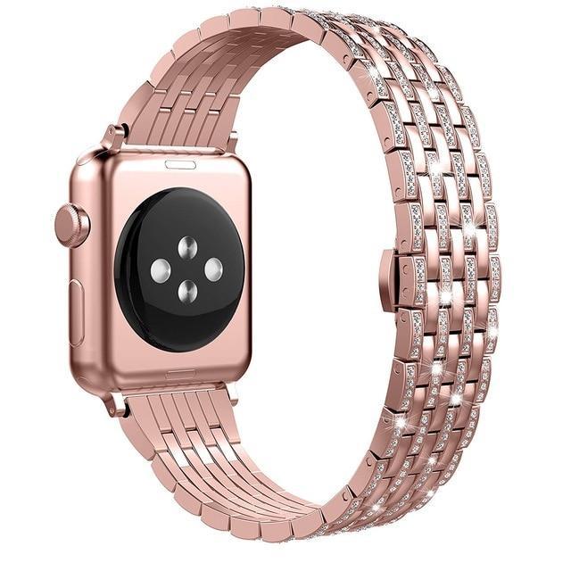 Apple pink / 38mm Luxury Diamond Case matching strap Stainless Steel strap For Apple Watch Series 4 3 2 1 bands cover iWatch 38mm 42mm 40mm 44mm bracelet women
