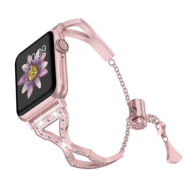 Apple pink / 38mm Series 1 2 3 New Diamond watch bands for Apple Watch 38mm 40mm 42mm 44mm Stainless Steel strap Women Bracelet for iWatch Series 4 3 2