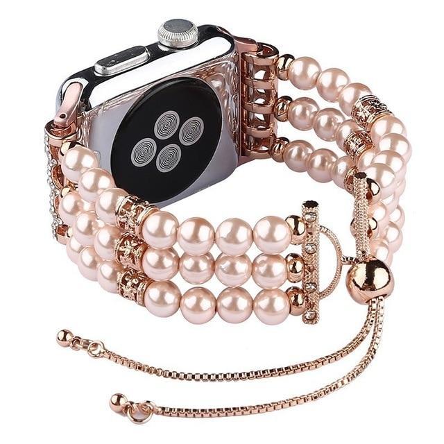 Apple Pink / 42mm/44mm Apple watch bands women  Fashion pearl bracelet cuff Strap for 38mm 40mm 44mm 42 series 4 3 2 1 handmade Replacement band