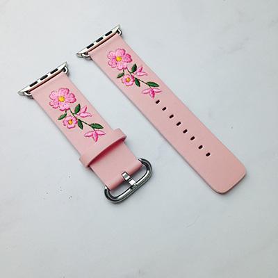 Apple Pink / For Apple watch 38 Faux Leather Watchband For Apple Watch 38mm 42mm Red Flower Embroidery Women Men Replace Bracelet Strap Band for iwatch 1 2 3