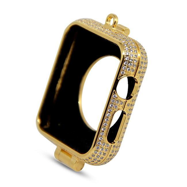 Apple Premium pendant charm bezel case protector, bling rhinestone diamonds crystal encrusted 24kt gold plated jewelry watch necklace cover for Apple watch  38mm, 42mm, series  3 2 1