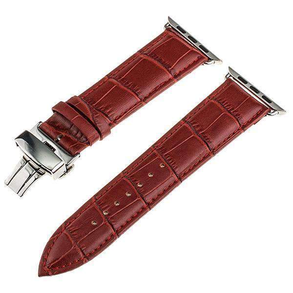 Apple Red / 38mm Calf Genuine Leather Watchband Butterfly Clasp for iWatch Apple Watch 38mm 40mm 42mm 44mm Series 1 2 3 4 Band Strap Bracelet