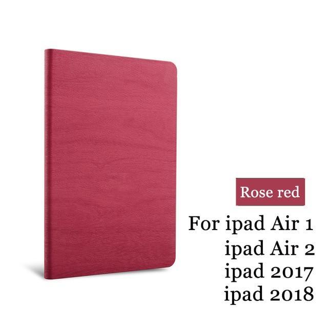 Apple Red For iPad Air 2 Air 1 Case New iPad 2017 2018 9.7 inch Simplicity PU Leather Smart Cover Folio Case Auto Wake Cover Case