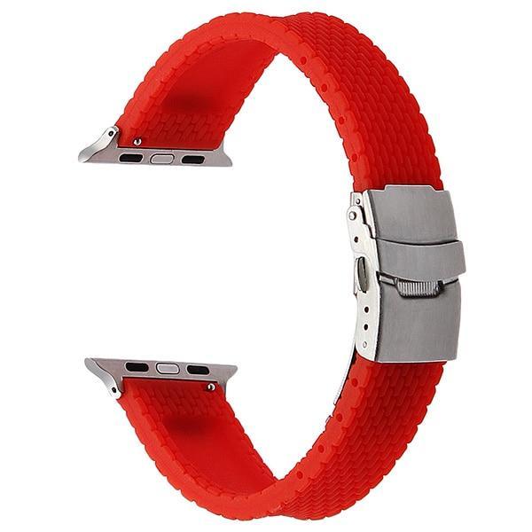 Apple Red S / 38mm Silicone Rubber Watchband for iWatch Apple Watch 38mm 40mm 42mm 44mm Band Series 5 4 3 2 1 Steel Safety Clasp Strap Bracelet