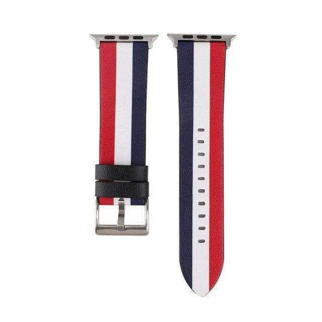 Apple Red White Dark Blue / 42 mm 44mm Fashion color stripes Leather Wrist Strap for iWatch Apple Watch Band 44mm/ 40mm/ 42mm/ 38mm Series 1 2 3 4 Strap WatchBand