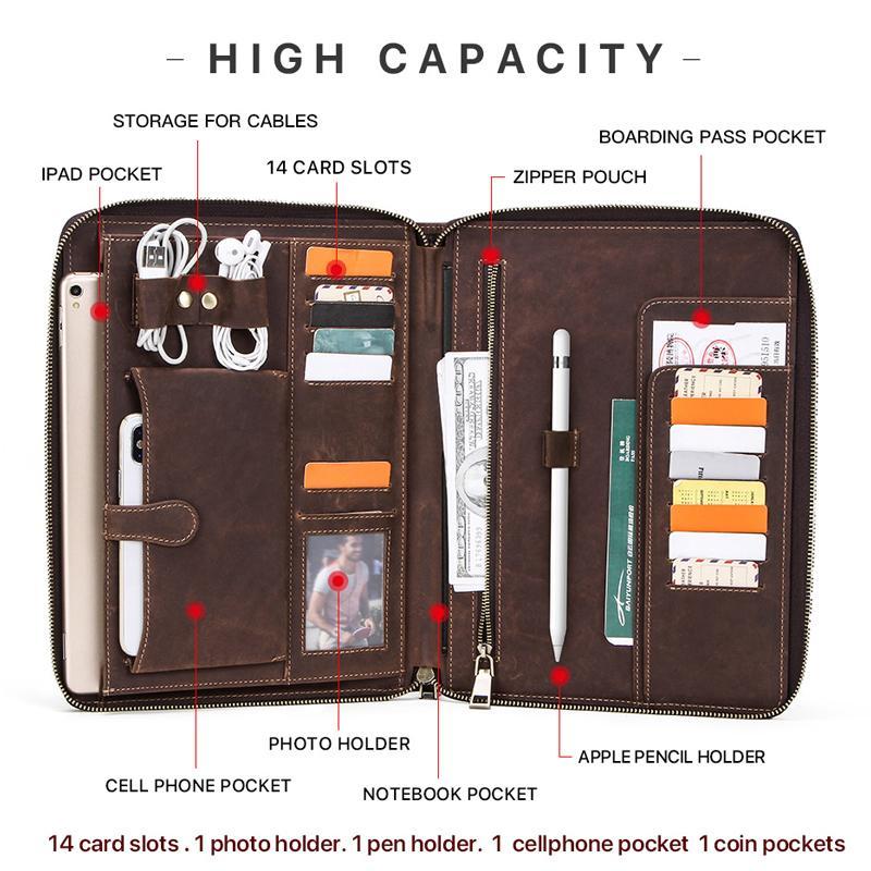 Apple Retro leather case For iPad Pro 10.5 Air 3 11 2019 folio Phone Pocket Earphone Pouch Passport Holder protective zipper around