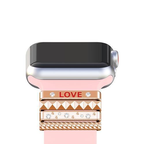 Apple Rose Gold / 38 mm Fits 38mm only, Original Silicone Strap Ornament for Apple Watch Band Series 1 2 3 4 Stainless Steel Metal women's Decorative Ring loop "LOVE" Gift